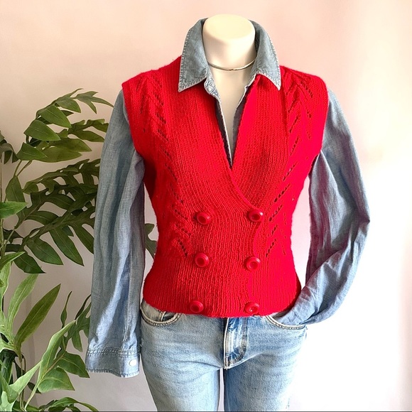 k n i t :: Vintage Hand Made Cable Knit Pointelle Sweater Vest - Picture 9 of 12